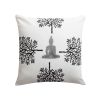 18 x 18 Square Cotton Accent Throw Pillow; Meditating Buddha; Tree Print; White; Black