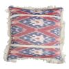 18 x 18 Handcrafted Square Cotton Accent Throw Pillow; Floral Ikat Dyed Pattern; Fringe Accent; Multicolor
