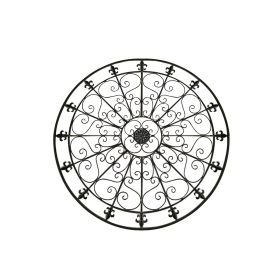 42 Inch Round Medallion Wall Mount Metal Accent Decor; Handmade Circle Design; Antique Black