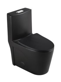 Dual Flush Elongated Standard One Piece Toilet with Comfortable Seat Height; Soft Close Seat Cover; High-Efficiency Supply; black Toilet