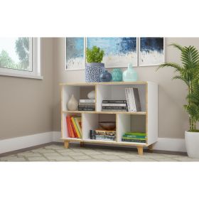Manhattan Comfort Minetta 5-Shelf Mid-Century Low Bookcase in White