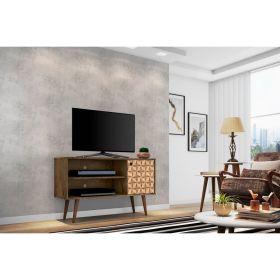 Manhattan Comfort Liberty 42.52" Mid-Century Modern TV Stand with 2 Shelves and 1 Door in Rustic Brown and 3D Brown Prints