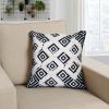 18 x 18 Handcrafted Square Jacquard Soft Cotton Accent Throw Pillow; Diamond Pattern; White; Black