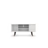 Manhattan Comfort Liberty 53.14" Mid-Century Modern TV Stand with 5 Shelves and 1 Door in White with Solid Wood Legs