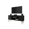 Manhattan Comfort Bradley 62.99 TV Stand Black with 2 Media Shelves and 2 Storage Shelves in Black with Solid Wood Legs