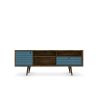 Manhattan Comfort Liberty 70.86" Mid-Century Modern TV Stand with 4 Shelving Spaces and 1 Drawer in Rustic Brown and Aqua Blue with Solid Wood Legs