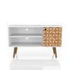 Manhattan Comfort Liberty 42.52" Mid-Century Modern TV Stand with 2 Shelves and 1 Door in White and 3D Brown Prints