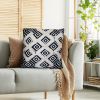 18 x 18 Handcrafted Square Jacquard Soft Cotton Accent Throw Pillow; Diamond Pattern; White; Black