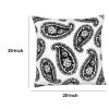 20 x 20 Square Accent Throw Pillow; Paisley Print; With Filler; Black; White