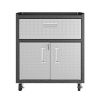 Manhattan Comfort Fortress Textured Metal 31.5" Garage Mobile Cabinet with 1 Full Extension Drawer and 2 Adjustable Shelves in Grey