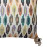 18 x 18 Handcrafted Square Cotton Accent Throw Pillow; Abstract Art Deco Ikat Dyed Pattern; Tassels; Multicolor