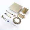 Brushed Gold 12 inches Rain Shower Faucet Sets with Waterfall Tub Spout and Handheld Shower Head
