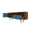 Manhattan Comfort Liberty 70.86" Mid-Century Modern TV Stand with 4 Shelving Spaces and 1 Drawer in Rustic Brown and Aqua Blue with Solid Wood Legs