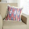 18 x 18 Handcrafted Square Cotton Accent Throw Pillow; Floral Ikat Dyed Pattern; Fringe Accent; Multicolor