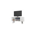 Manhattan Comfort Liberty 53.14" Mid-Century Modern TV Stand with 5 Shelves and 1 Door in White with Solid Wood Legs
