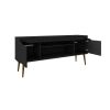 Manhattan Comfort Bradley 62.99 TV Stand Black with 2 Media Shelves and 2 Storage Shelves in Black with Solid Wood Legs