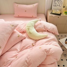 Milk Velvet Four Piece Set Of Healing Princess Style Double Sided Velvet Coral Velvet Bed Sheets (Option: Pink-2.0m)
