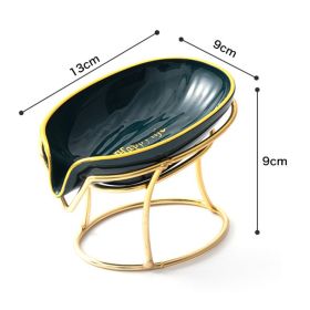 Luxury Soap Case Leaf Shape Iron Art Holder Bathroom Drain Soap Storage Dish Container Non-slip Draining Tray Bath Organizer (Color: Dark Green)