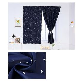 Solid Color Star Curtain White Tulle Hook&Loop No Punching Easy To Install Bedroom Girls Kids Adult Shading Simple Self-adhesive (Color: 03 Navy blue silver stars)