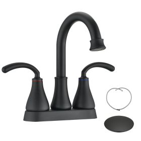 Two Handle Bathroom Sink Faucet with Pop-Up Drain (Color: Matte Black)