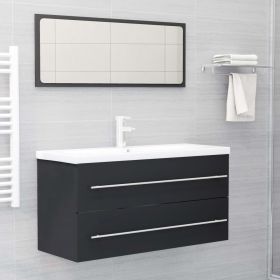 2 Piece Bathroom Furniture Set Gray Engineered Wood (Color: Grey)