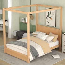 Full Size Canopy Platform Bed with Headboard and Support Legs (Color: Natural)