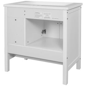 30" Bathroom Vanity Base Only;  Solid Wood Frame;  Bathroom Storage Cabinet with Doors and Drawers (Color: White)