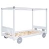 Twin Size Canopy Car-Shaped Platform Bed,Natural+Brown(Expected Arrival Time:7.25)