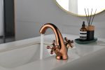 Bathroom Sink Faucet Antique Brass Single Hole Cold and Hot Double Handle Cross Knobs Vanity Vessel Sink Basin Mixer Tap