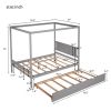 Full Size Canopy Platform Bed with Trundle,With Slat Support Leg