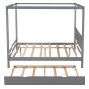 Full Size Canopy Platform Bed with Trundle,With Slat Support Leg