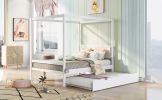 Full Size Canopy Platform Bed with Trundle,With Slat Support Leg