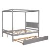 Full Size Canopy Platform Bed with Trundle,With Slat Support Leg