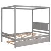 Full Size Canopy Platform Bed with Trundle,With Slat Support Leg