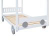 Twin Size Canopy Car-Shaped Platform Bed,Natural+Brown(Expected Arrival Time:7.25)