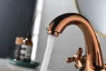 Bathroom Sink Faucet Antique Brass Single Hole Cold and Hot Double Handle Cross Knobs Vanity Vessel Sink Basin Mixer Tap
