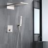 3-Spray Patterns Thermostatic Bathroom Shower Wall Mount Rainfall Dual Shower Heads Brushed Nickle