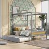 Full Size Canopy Platform Bed with Trundle,With Slat Support Leg
