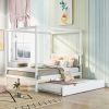 Full Size Canopy Platform Bed with Trundle,With Slat Support Leg