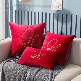 Simple Solid Color Gold Thread Embroidery Couch Pillow Netherlands Velvet Model Room Office Small Waist (Option: Wine Red-30 �� 50cm With Core)